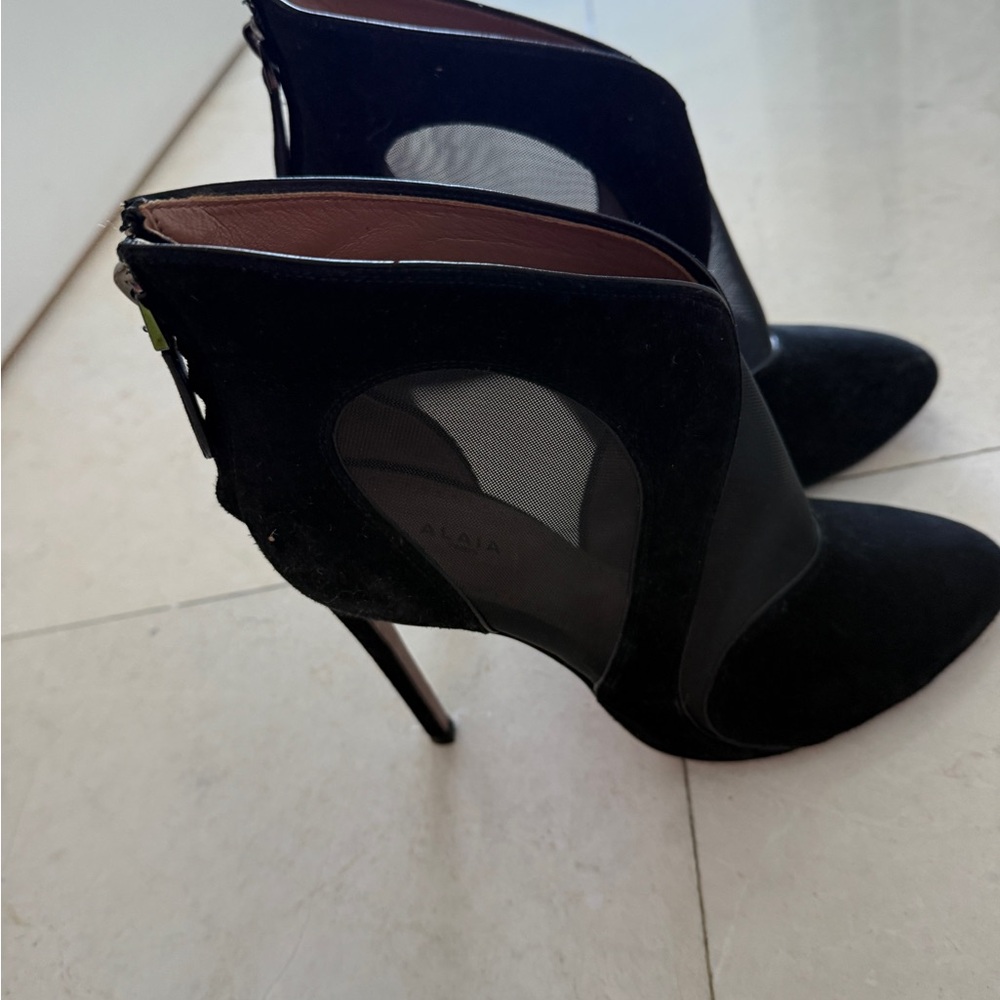 Alia Black Mesh Heeled Boots